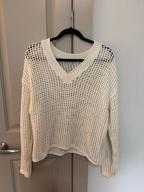 Madewell Cream Open-Weave V-Neck Sweater